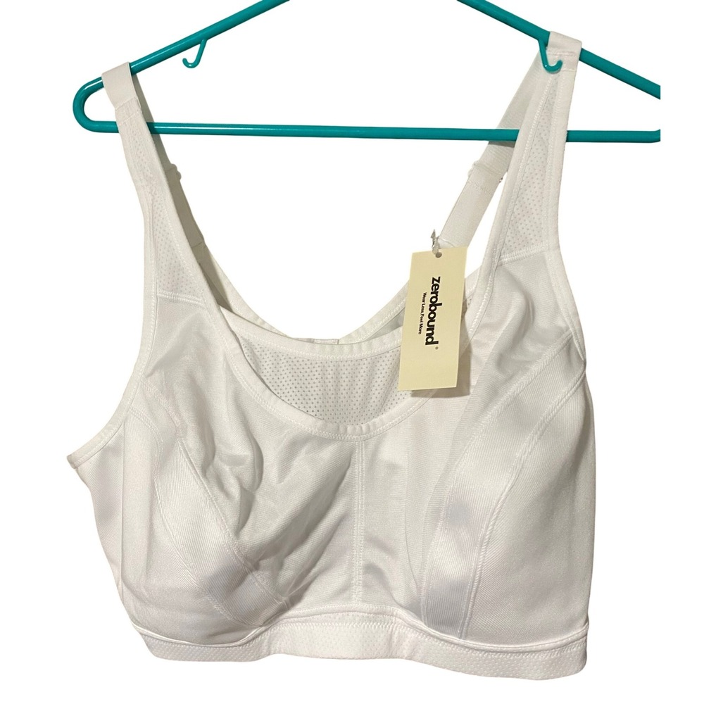 Zerobound White High Impact Sports Bra W252 Mesh Wireless 46DD NEW